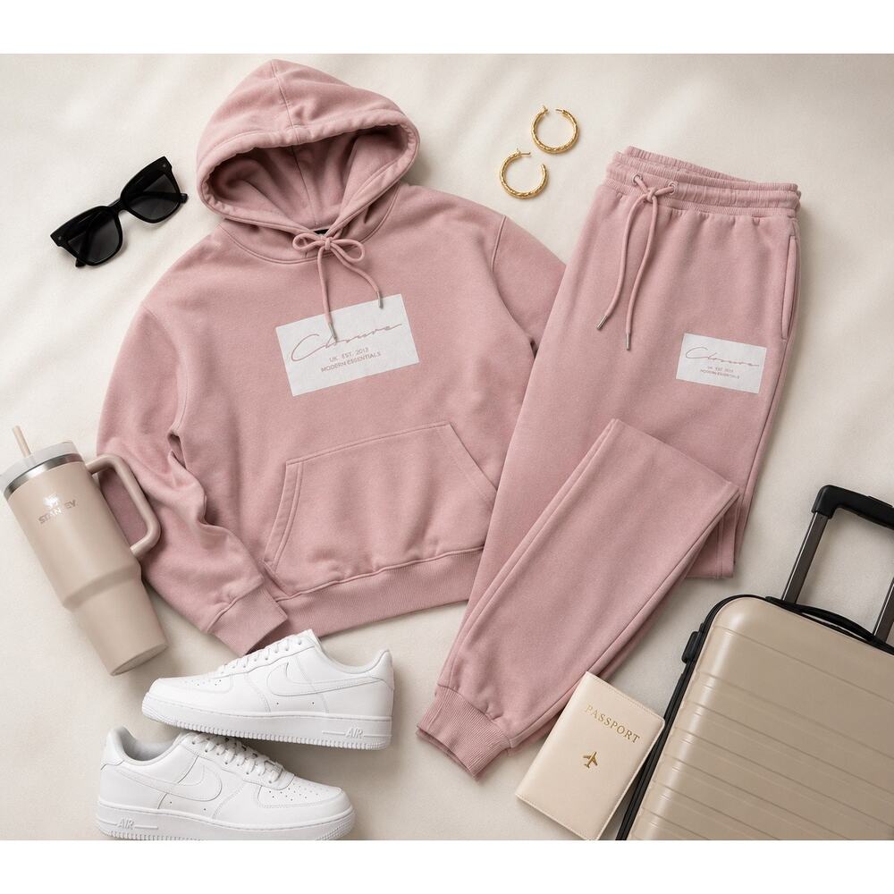 Closure London Blush Rose Matching Set Hoodie Joggers Travel Lounge Athleisure L